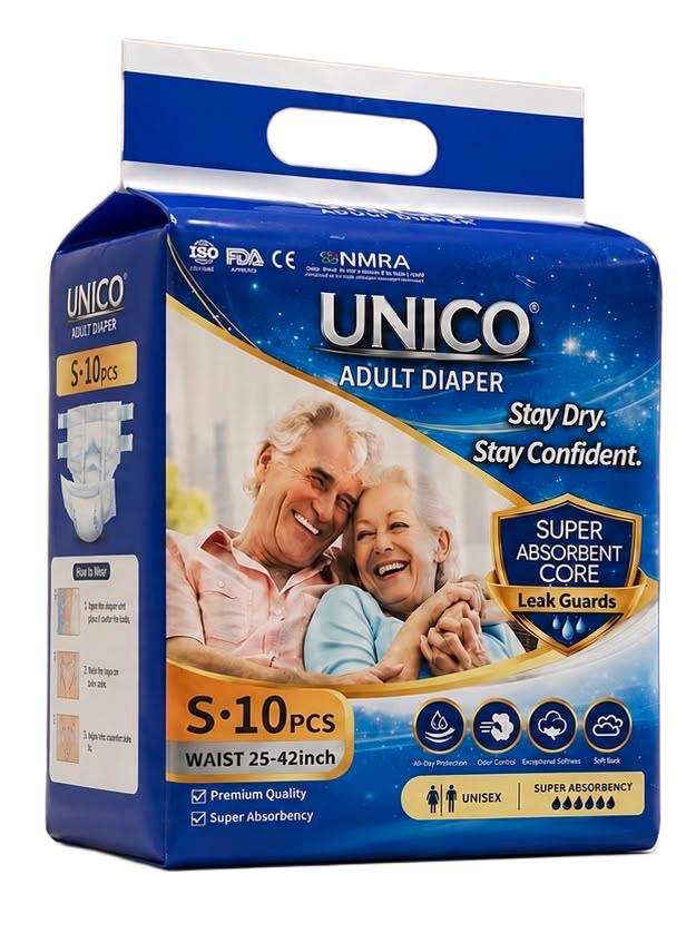 Unico Adult Diaper Size S — 10 pcs, Waist 25-42 inch